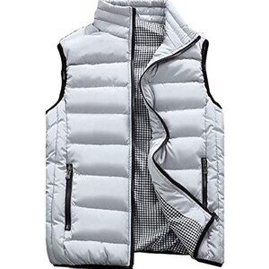 Mens Puffer Vest Quilted Outerwear Winter Warm Down Puffy Vests Lightweight Casu